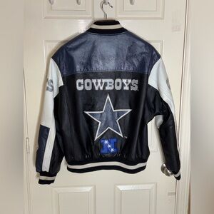 Vintage Carl Banks G-III LEATHER NFL Dallas Cowboys Coat Jacket L logo spellout​